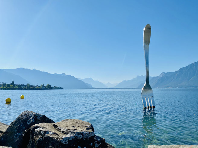 Gabel im Genfer See am Ufer von Vevey