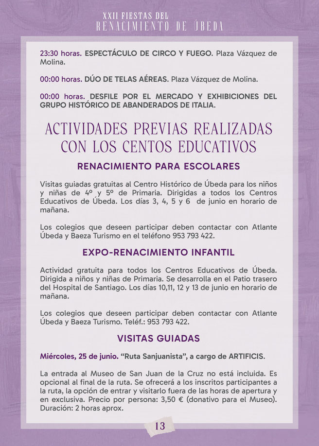 Programa de las Fiestas del Renacimiento en Ubeda