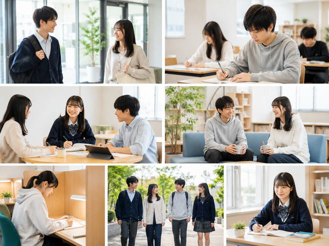 練成会高等学院での過ごし方イメージは、ひとりひとりが尊重されるやさしい環境です。一人でも安心して過ごせる環境が整っています。