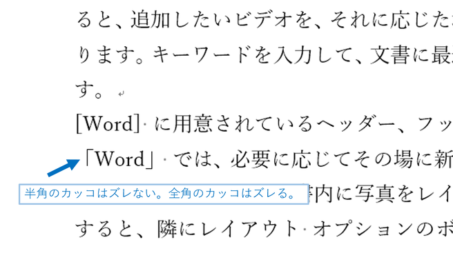 Wordのカギカッコがズレる