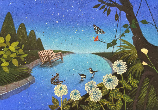 「久遠の庭　夜」雲母壁面画/158×227mm/￥71,500(税込)