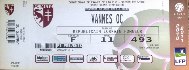 20 août 2010: FC Metz - Vannes OC - 4ème Journée - Championnat de France (1/0 - 6.661 spect.)