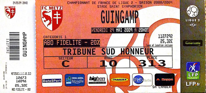 29 mai 2009: FC Metz - EA Guingamp - 38ème Journée - Championnat de France (2/0 - 10.325 spect.)