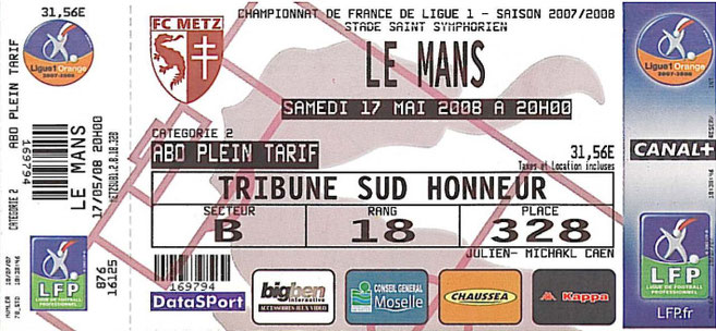17 mai 2008: FC Metz - Le Mans UC - 38ème journée - Championnat de France (4/3 - 12.263 spect.)