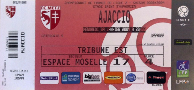 27 janv. 2009: FC Metz - AC Ajaccio - 19ème Journée - Championnat de France (3/2 - 6.838 spect.)