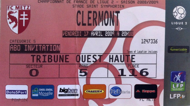 17 avril 2009: FC Metz - Clermont Foot - 32ème Journée - Championnat de France (1/2 - 9.892 spect.)