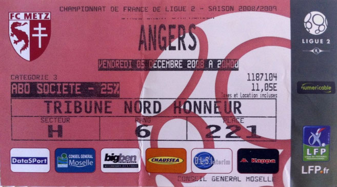 5 déc. 2008: FC Metz - SCO Angers - 17ème Journée - Championnat de France (0/1 - 9.121 spect.)