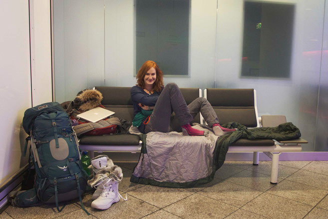 My luxurious sleeping corner at the airport in Munich. Waiting for my morning flight to Iceland.