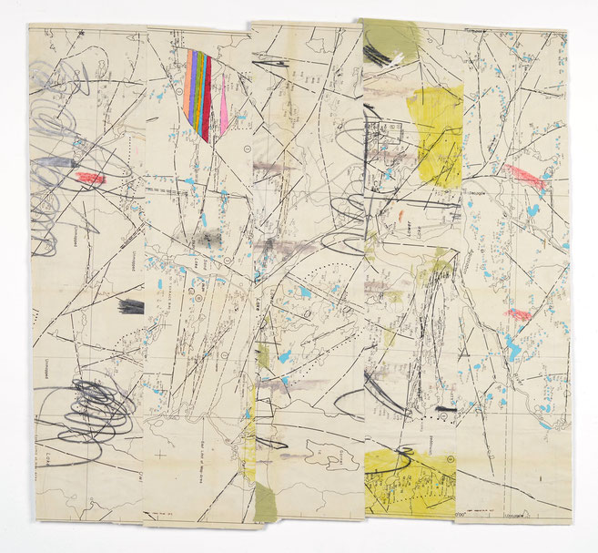 Map No. 1, acrylic, drawing media & gouache on collaged geological map, 24"x 25", 2018. NFS