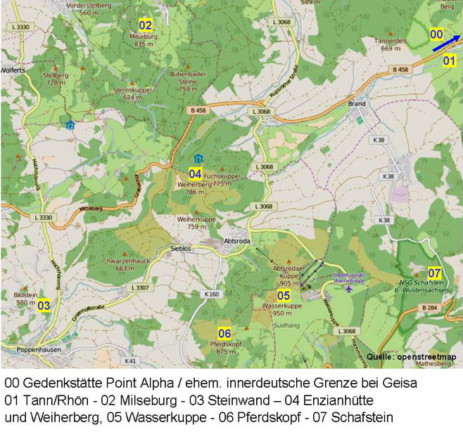 Kärtchen 1: Nördliche Rhön (Quelle: openstreetmap, Lizenz CC-BY-SA 2.0).
