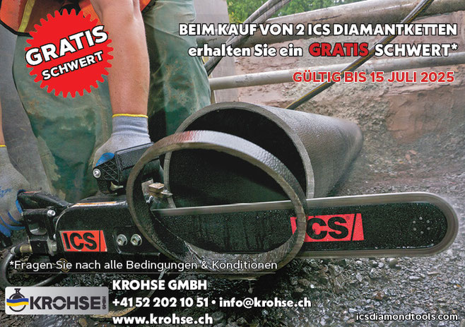 ICS, Kettensäge, Diamantkettensäge, PowerGrit, Mobiler Wassertank, Schneidearbeiten an unterirdischen Rohren, hydraulisch, Benzin, Pneumatisch, Beton, Stein, Mauerwerke, 
