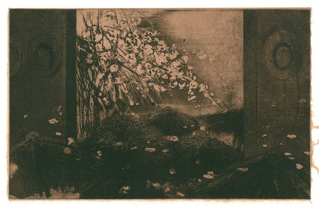 「春流」 （Spring flow）楮紙に銅版画 ／雁皮刷り （手漉き古紙）/180×285mm/ed.50/¥49,500 （税込み）