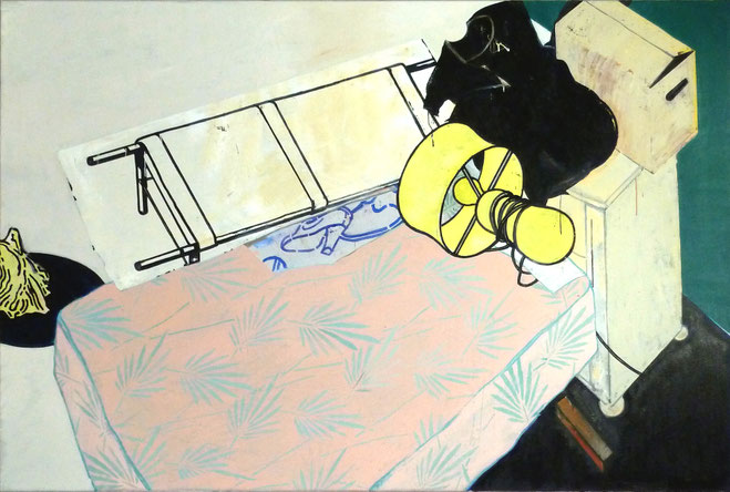 "Abschied aus der Idylle"2013, 140 x 210 cm, Öl auf Leinen.