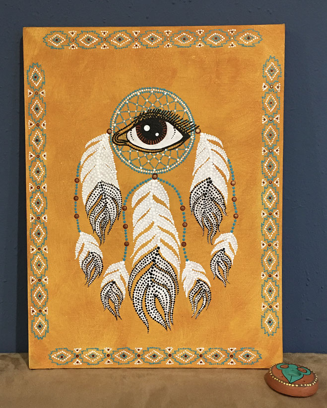 Traumfänger mit Auge gegen den "bösen Blick", Bildgröße 30 x 40 cm