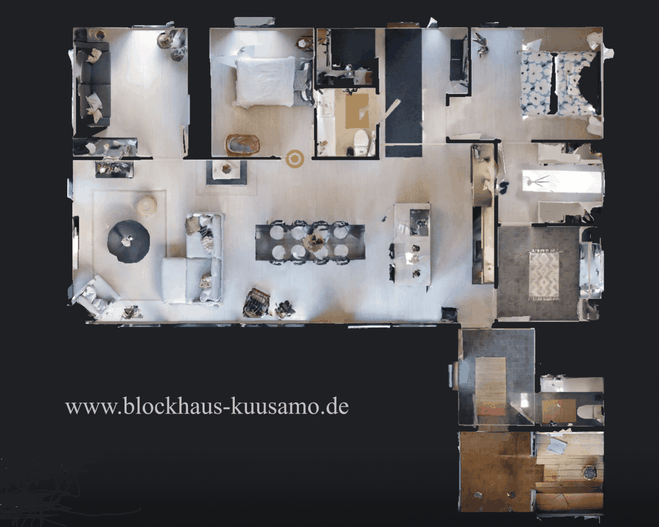 Ebenerdiges Wohnblockhaus in L-Form - Einrichtungsvorschlag 