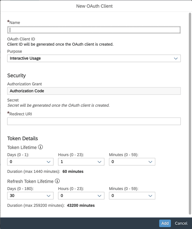 Create a new OAuth client