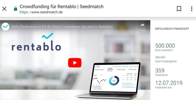 freaky finance, Rentablo, Crowdfundingkampagne, Projekt voll finanziert