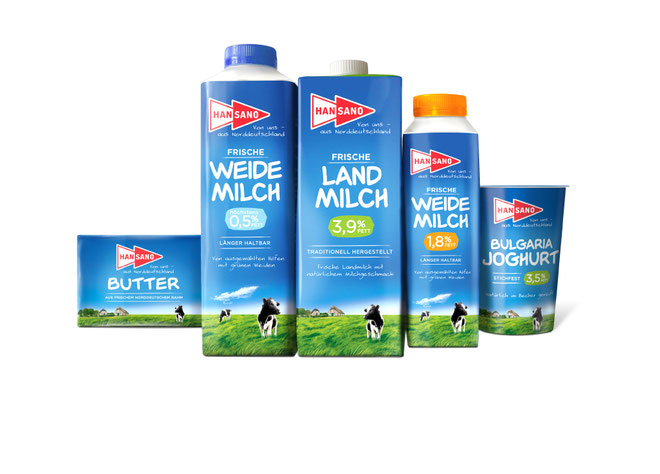 HANSANO - Milch - Weidemilch - Landmilch - Butter - Jogurt - Relaunch - Regional - Norddeutschland - Packaging - Design - DesignKis - 2014 - Verpackung