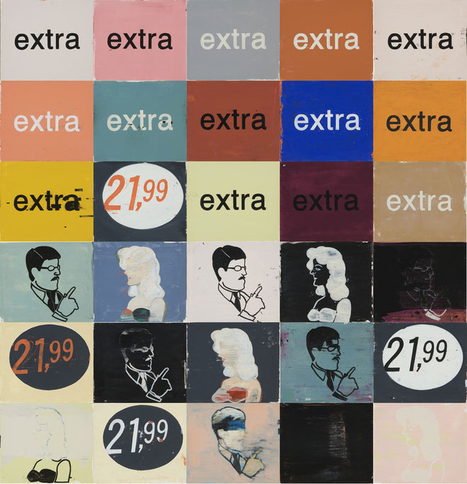 "Waschen und Legen..",2005, Öl auf Karton, je 35 x 40 cm. (210 x 200cm)