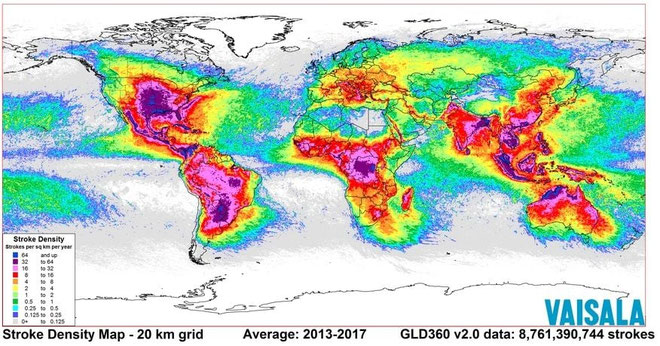Datos de actividad de rayos en el mundo entero