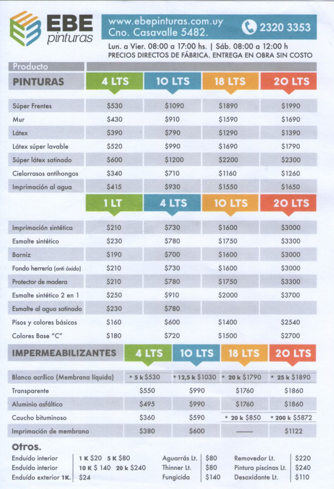 formato lista de precios