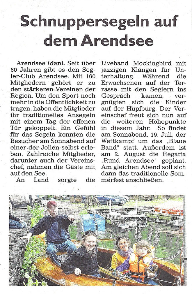 Schnuppersegeln auf dem Arendsee