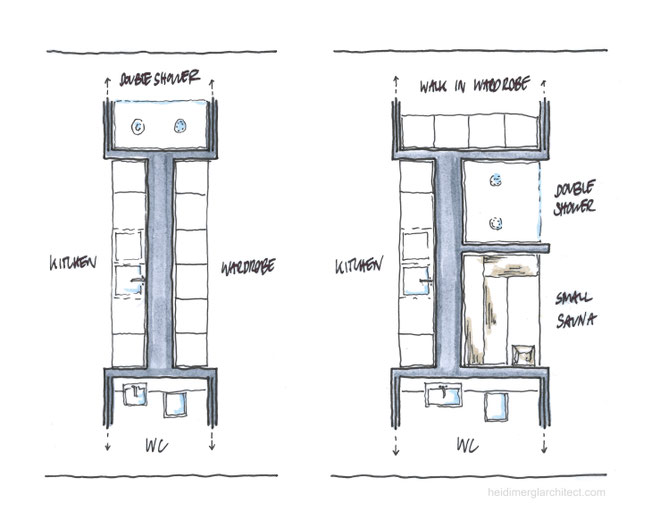 Room Divider Floor Plan Sketch Options by Heidi Mergl Architect