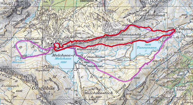 Melchsee-Frutt Panorama Trail Schneeschuh Winter Wanderung Tannalp Karte Route