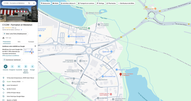 Plan d'accès C'COM Formation Saint-Renan