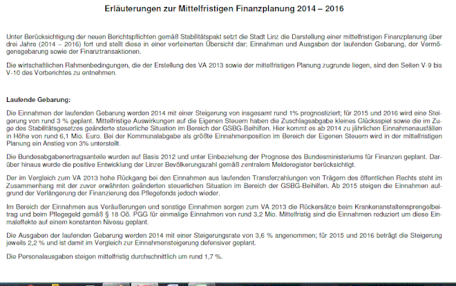 Erläuterungen zur mittelfristigen Finanzplanung Linz
