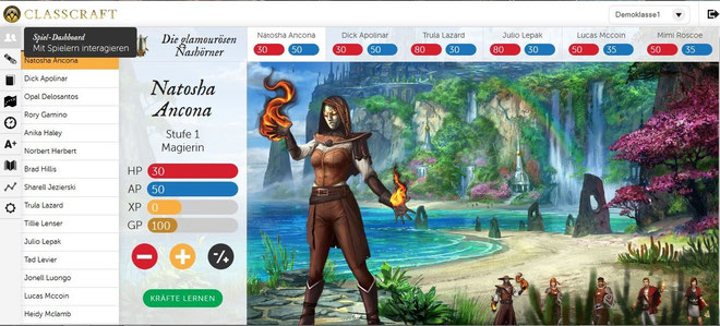Abbildung zeigt Classcraft Dashboard