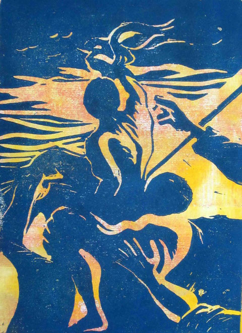 Floß der Medusa 1, 2012, Linolschnitt, 21x15cm