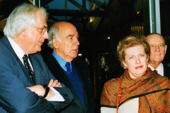 Bertrand Tavernier, Jacques Deray, Catherine Trautmann et Raymond Barre - Institut Lumière - Lyon - 1998 © Anik COUBLE