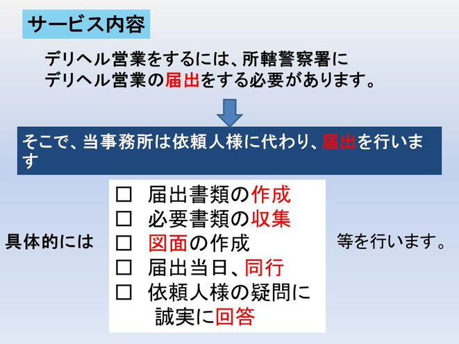 これは、パワーポイントの資料。内容は名古屋デリヘル開業のサービス内容の骨子