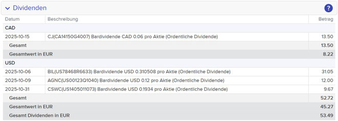 Dividenden im Maximum Dividend Depot im vergangenen Monat