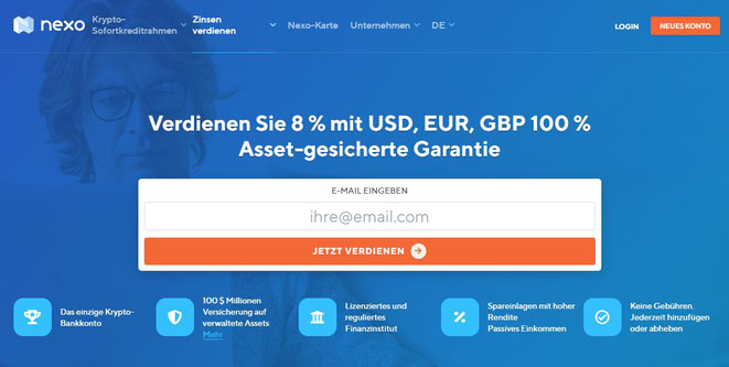 freaky finance, Nexo Startseite, Screenshot