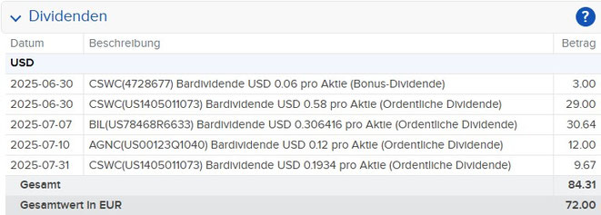 Dividenden im Maximum Dividend Depot im vergangenen Monat