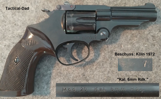 Der Mayer & Söhne Revolver M20 hat das Kaliber 6mm Rdk., was Rundkugel bedeutet. 