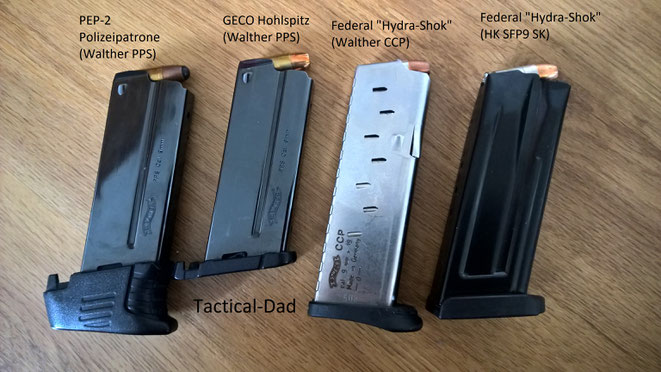 Fertig geladene Magazine für die Walther PPS, Walther CCP und die Heckler & Koch SFP9 SK.