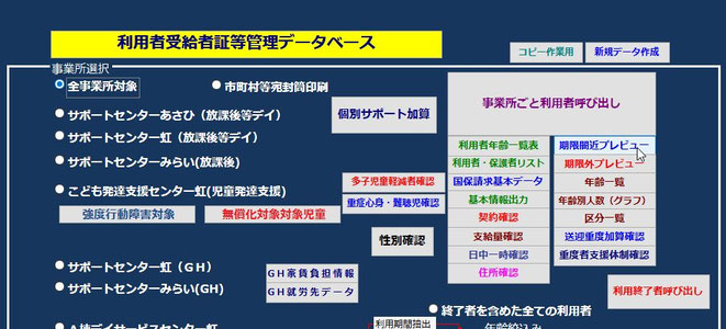 受給者証の「期限間近」ボタンの横の「プレビュー」ボタンで利用者一覧を出力します。チェックするのが大変楽です。