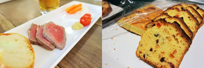 ローストビーフとピクルスは館さん、パウンドケーキは伊澤さんの手作り!