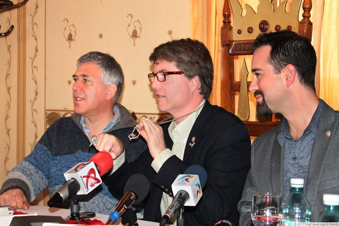 During a press conference in Hotel Castel Dracula. Borgo Pass, November 2013.