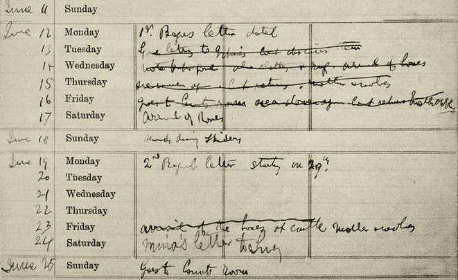 Bram Stoker's timeline of events. From his preparatory notes (Eighteen-Bisang & Miller. McFarland, 2008, page 98)