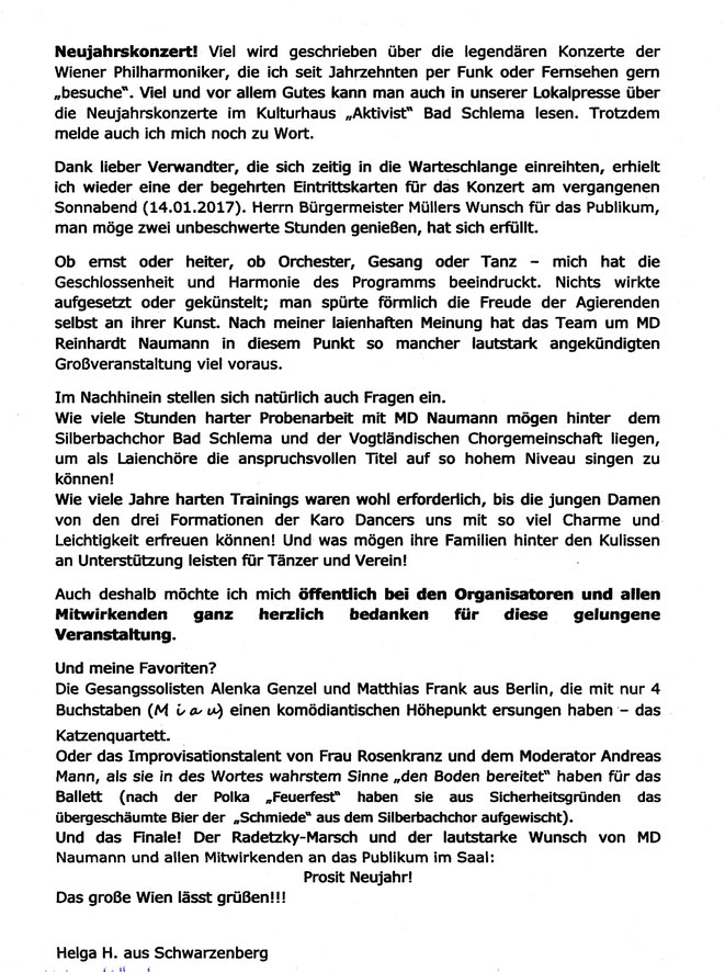 Zuschrift einer Konzertbesucherin