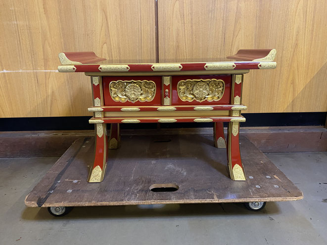 京机修理 朱塗り・金色塗装仕上(金具も今回は金色塗装仕上)