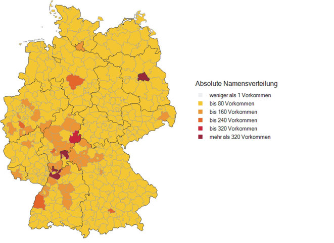 Landkarte mit SAUER Namensverteilung in Deutschland