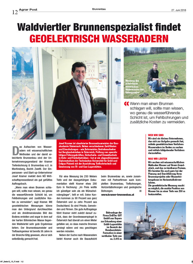 Waldviertler Brunnenspezialist findet geoelektrisch Wasseradern