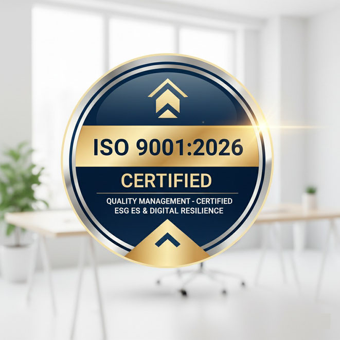 Sello oficial ISO 9001:2026 Certified. Servicio de auditoría para obtener la certificación de calidad en Castellón y la Comunidad Valenciana
