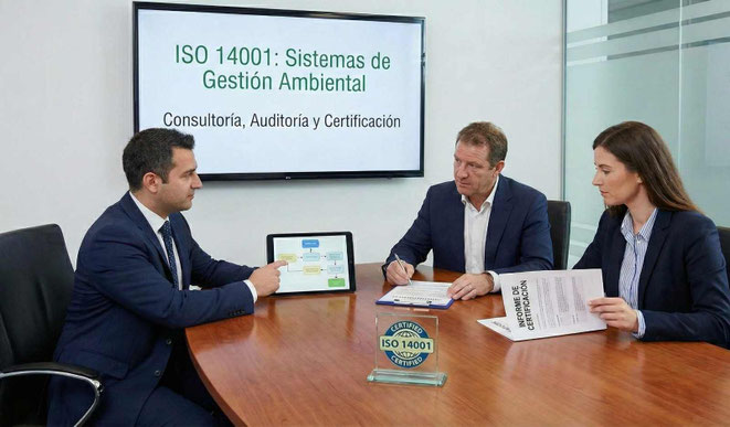 Reunión de planificación para auditoría interna ISO 14001 y presupuesto de certificación en Valencia, Alicante, Castellón y Albacete..