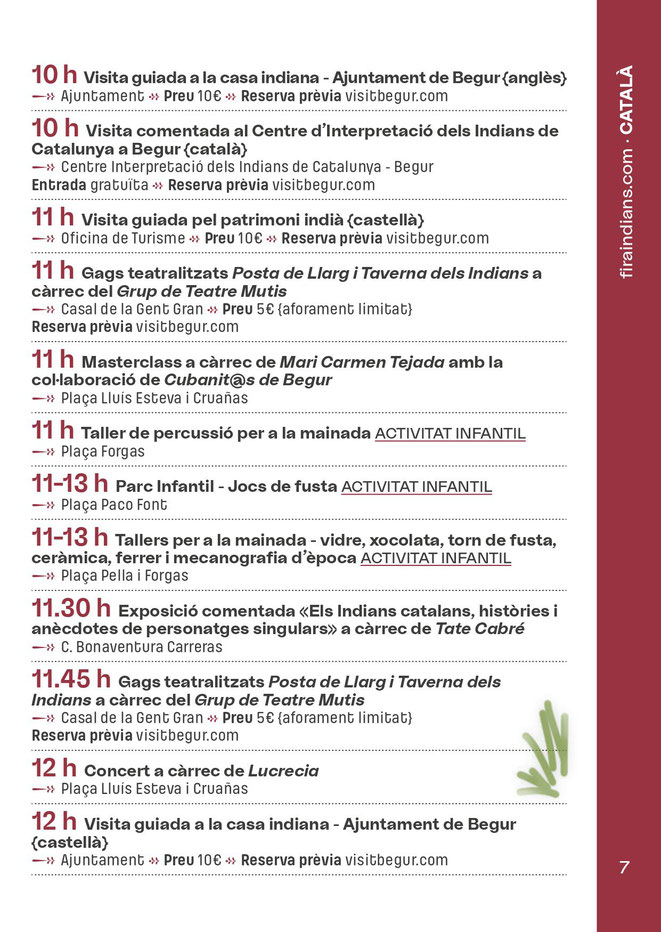 Programa de la Fira d Indians en Begur